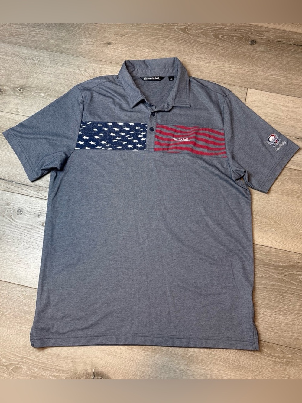 Travis Mathew Gray Polo with Navy & Red Flag Panels